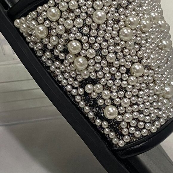 Journee Collection Pearl Embellished Slide Sandals Black Size 12 - Picture 7 of 16